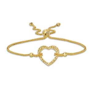 Zales 14k Gold Heart Outline Bolo Bracelet In Gold - 8" New